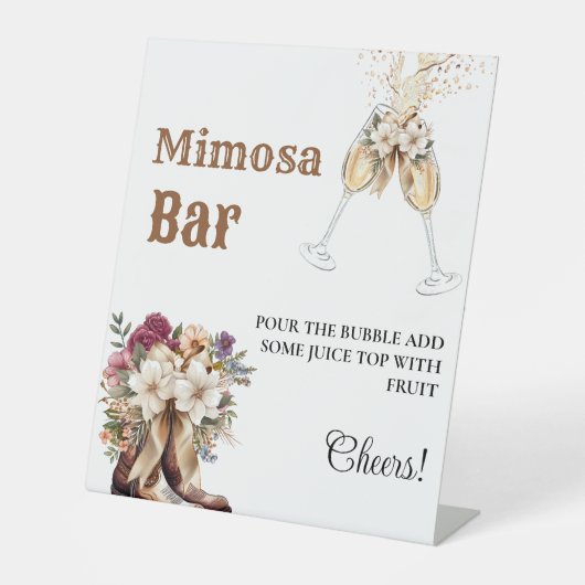 Western Cowboy Bachelorette Mimosa Bar Table Sign Sockelschild (Vorderseite)