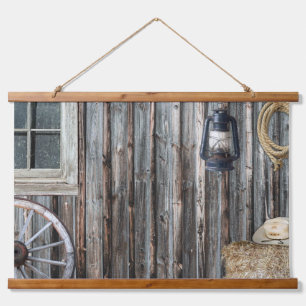 Western Cowboy Barn Tapestry Wandteppich Mit Holzrahmen