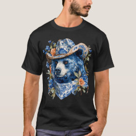 Western Cowboy Bear - Blue Bear with Floral Bandan T-Shirt