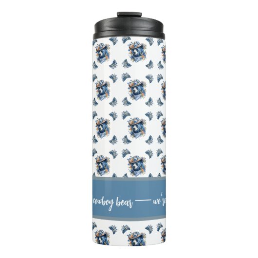 Western Cowboy Bear - Blue Bear with Floral Bandan Thermosbecher (Vorderseite)
