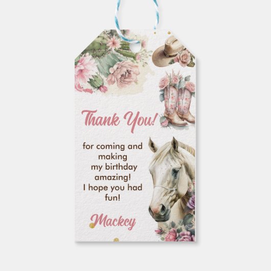 Western Cowboy Birthday Party Danke Geschenkanhänger (Rückseite)