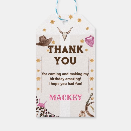 Western Cowboy Birthday Party Danke Geschenkanhänger (Rückseite)