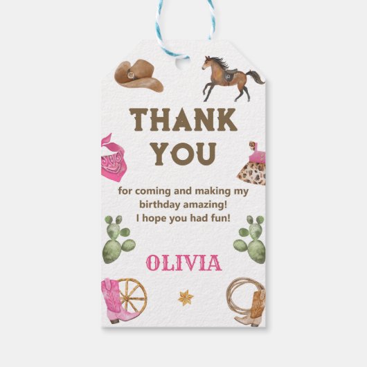 Western Cowboy Birthday Party Danke Geschenkanhänger (Rückseite)