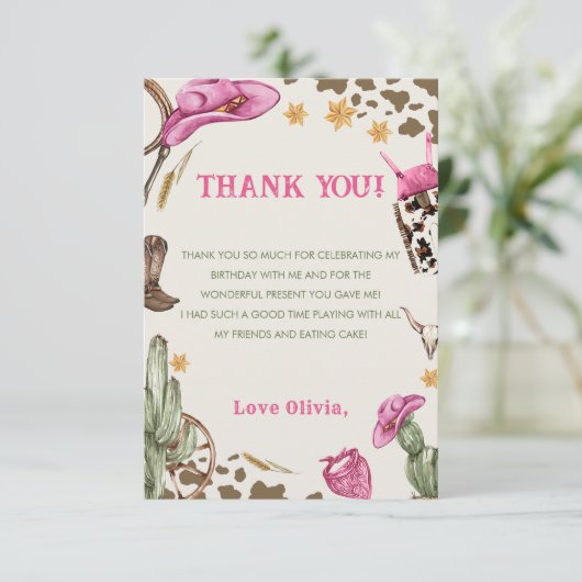 Western Cowboy Birthday Party Dankeskarte (Stehend Vorderseite)