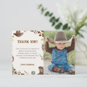 Western Cowboy Birthday Party Foto Dankeskarte (Stehend Vorderseite)