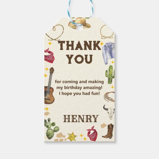 Western Cowboy Birthday Party Geschenkanhänger (Vorderseite)
