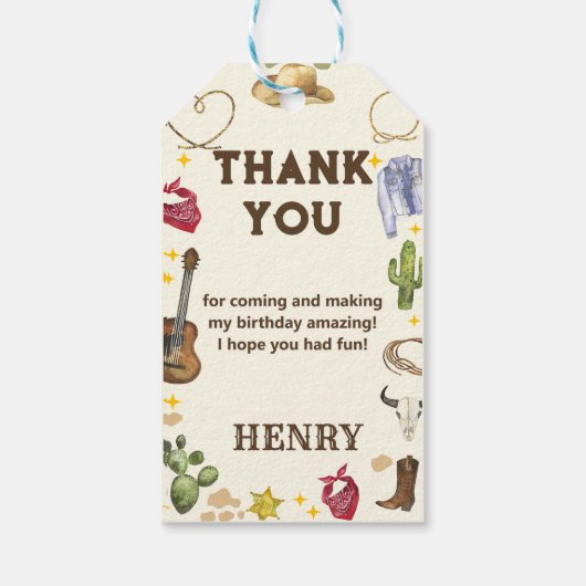 Western Cowboy Birthday Party Geschenkanhänger (Rückseite)