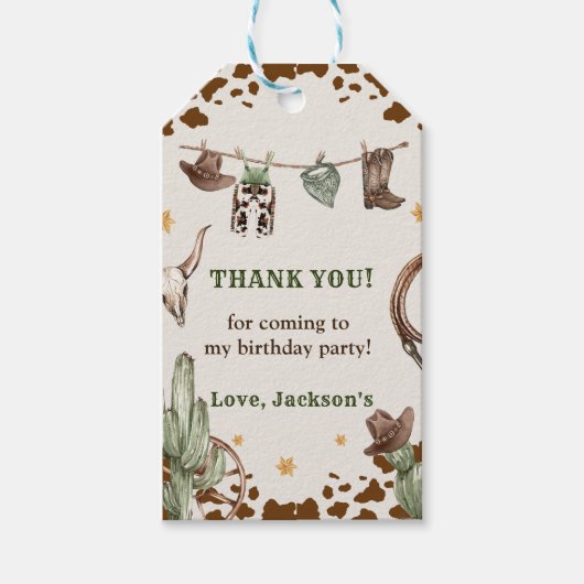 Western Cowboy Birthday Party Geschenkanhänger (Vorderseite)