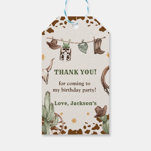 Western Cowboy Birthday Party Geschenkanhänger (Rückseite)
