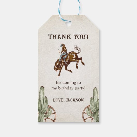 Western Cowboy Birthday Party Geschenkanhänger (Rückseite)