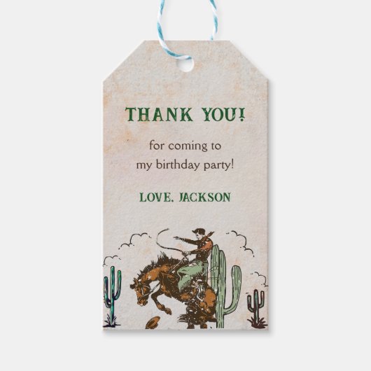 Western Cowboy Birthday Party Geschenkanhänger (Vorderseite)