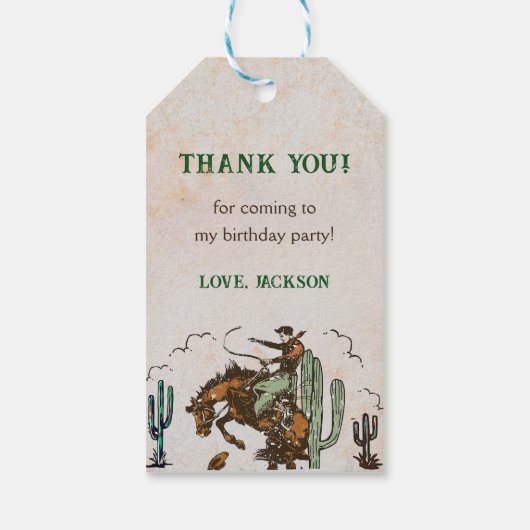Western Cowboy Birthday Party Geschenkanhänger (Rückseite)