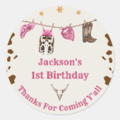 Western Cowboy Birthday Party Runder Aufkleber (Vorderseite)