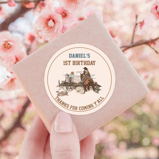 Western Cowboy Birthday Party Runder Aufkleber