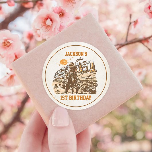 Western Cowboy Birthday Party Runder Aufkleber