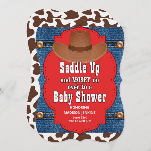 Western Cowboy Blue Baby Dusche Einladung (Vorne/Hinten)