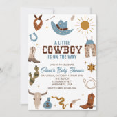 Western Cowboy Blue Kariert Baby Dusche Einladung (Vorderseite)