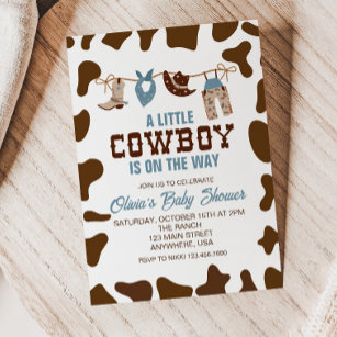 Western Cowboy Blue Kariert Baby Dusche Einladung
