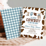 Western Cowboy Blue Kariert Baby Dusche Einladung<br><div class="desc">Ein kleiner Cowboy ist unterwegs! Western Cowboy-Babydusche mit blauen karierten.</div>