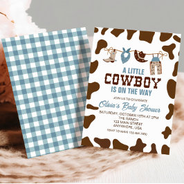 Western Cowboy Blue Kariert Baby Dusche Einladung