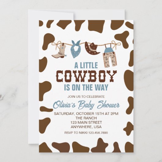 Western Cowboy Blue Kariert Baby Dusche Einladung (Vorderseite)
