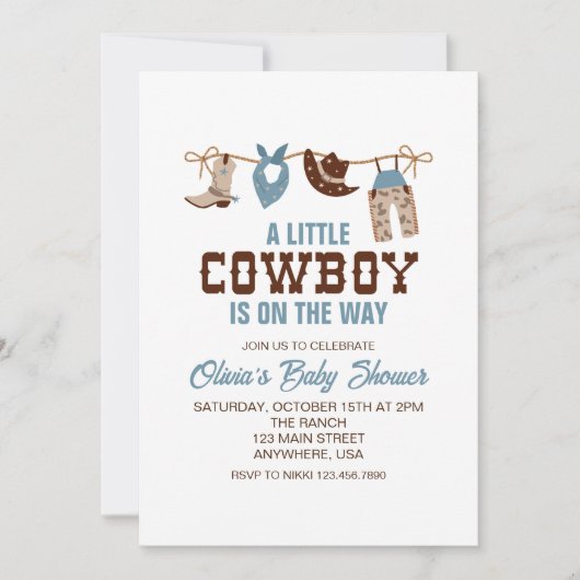 Western Cowboy Blue Kariert Baby Dusche Einladung (Vorderseite)