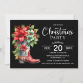Western Cowboy Boot Black Christmas Party Einladung (Vorderseite)