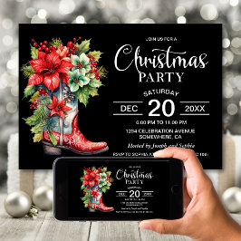 Western Cowboy Boot Black Christmas Party Einladung