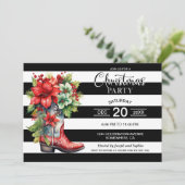 Western Cowboy Boot Black Strip Weihnachtsfest Par Einladung (Stehend Vorderseite)