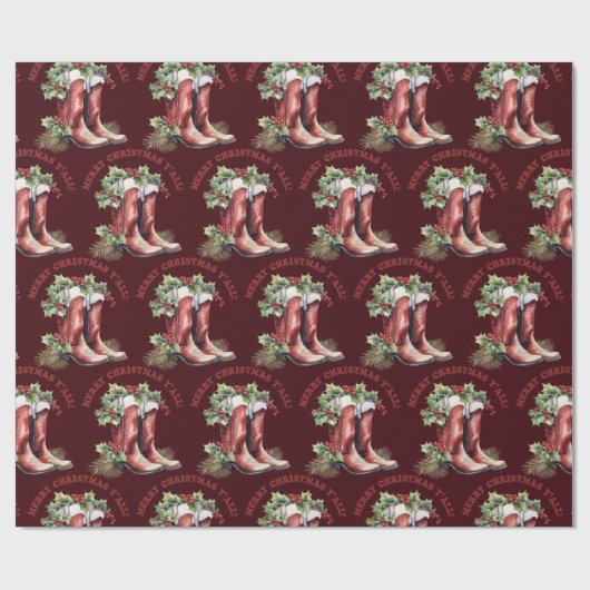 Western Cowboy Boot Frohe Weihnachten Y'all Geschenkpapier (Flach)