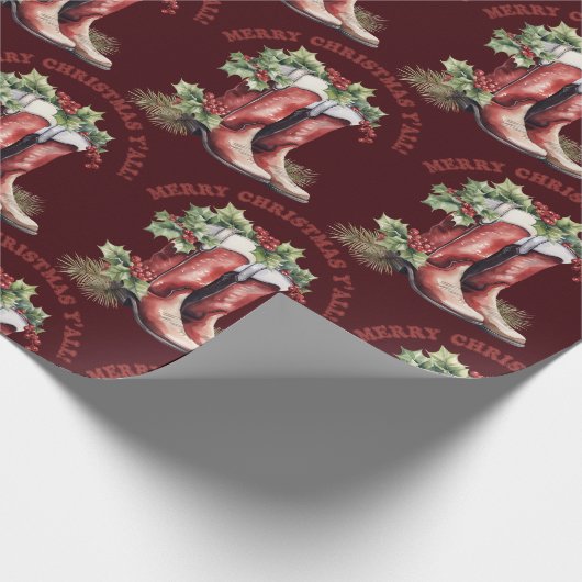 Western Cowboy Boot Frohe Weihnachten Y'all Geschenkpapier (Ecke)