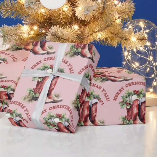 Western Cowboy Boot Frohe Weihnachten Y'all Geschenkpapier (Feiertage)