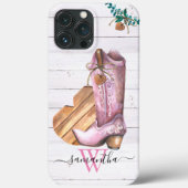 Western Cowboy Boot Monogram Boho Wood Case-Mate iPhone Hülle (Rückseite)