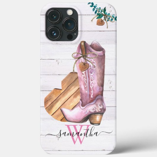 Western Cowboy Boot Monogram Boho Wood Case-Mate iPhone Hülle (Rückseite)