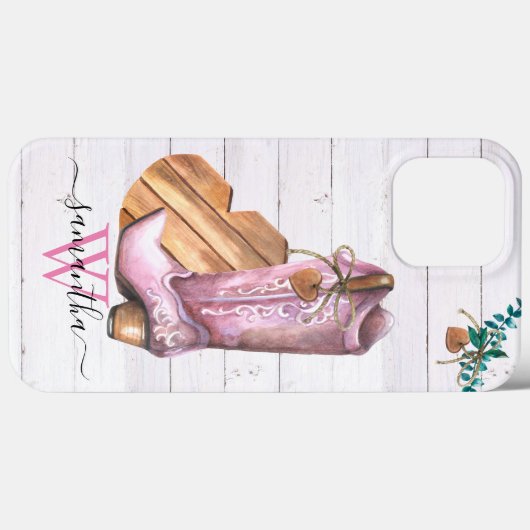 Western Cowboy Boot Monogram Boho Wood Case-Mate iPhone Hülle (Rückseite (Horizontal))