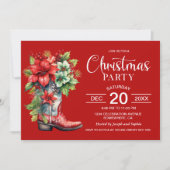 Western Cowboy Boot Red Christmas Party Einladung (Vorderseite)