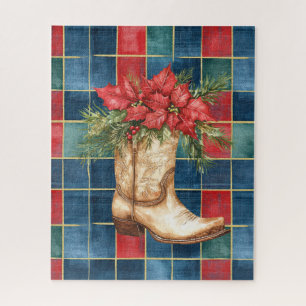Western Cowboy Boot Red Floral Weihnachten Puzzle