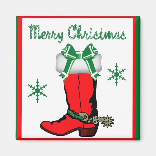 Western Cowboy Boot Strumpf mit fröhlichen Weihnac Magnet (Vorne)