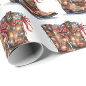 Western Cowboy Boot Weihnachtsbeleuchtung Geschenkpapier (Rolleneckpunkt)