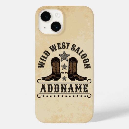 Western Cowboy Boots ADD NAME Sheriff Spurs Saloon Case-Mate iPhone Hülle (Rückseite)