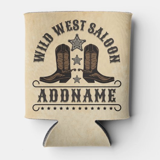 Western Cowboy Boots ADD NAME Sheriff Spurs Saloon Dosenkühler (Vorderseite)