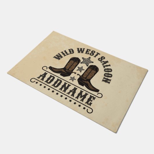 Western Cowboy Boots ADD NAME Sheriff Spurs Saloon Fußmatte (Schrägansicht)