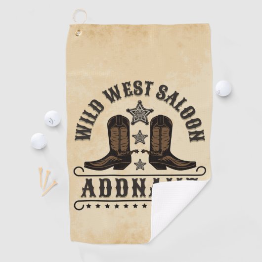 Western Cowboy Boots ADD NAME Sheriff Spurs Saloon Golfhandtuch (Insitu)