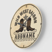 Western Cowboy Boots ADD NAME Sheriff Spurs Saloon Große Wanduhr (Winkel)