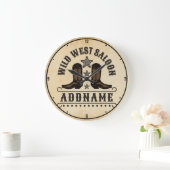Western Cowboy Boots ADD NAME Sheriff Spurs Saloon Große Wanduhr (Zuhause)