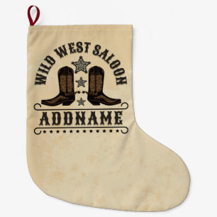 Western Cowboy Boots ADD NAME Sheriff Spurs Saloon Großer Weihnachtsstrumpf