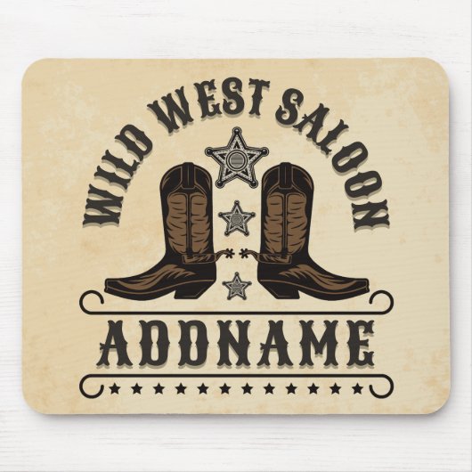 Western Cowboy Boots ADD NAME Sheriff Spurs Saloon Mousepad (Vorne)