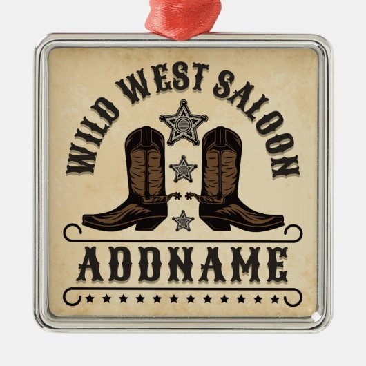Western Cowboy Boots ADD NAME Sheriff Spurs Saloon Ornament Aus Metall (Vorne)