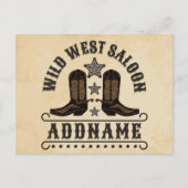 Western Cowboy Boots ADD NAME Sheriff Spurs Saloon Postkarte (Vorderseite)