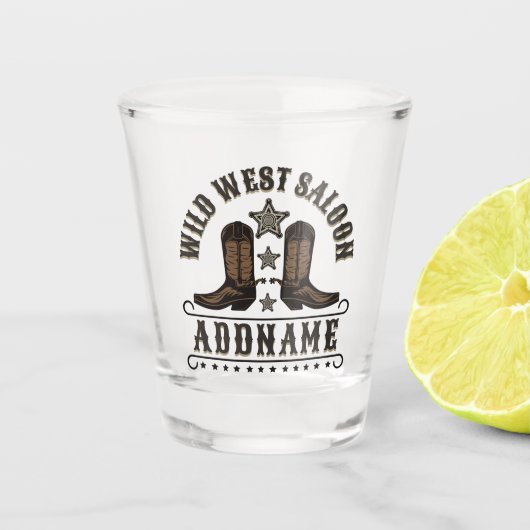 Western Cowboy Boots ADD NAME Sheriff Spurs Saloon Schnapsglas (Vorderseite)